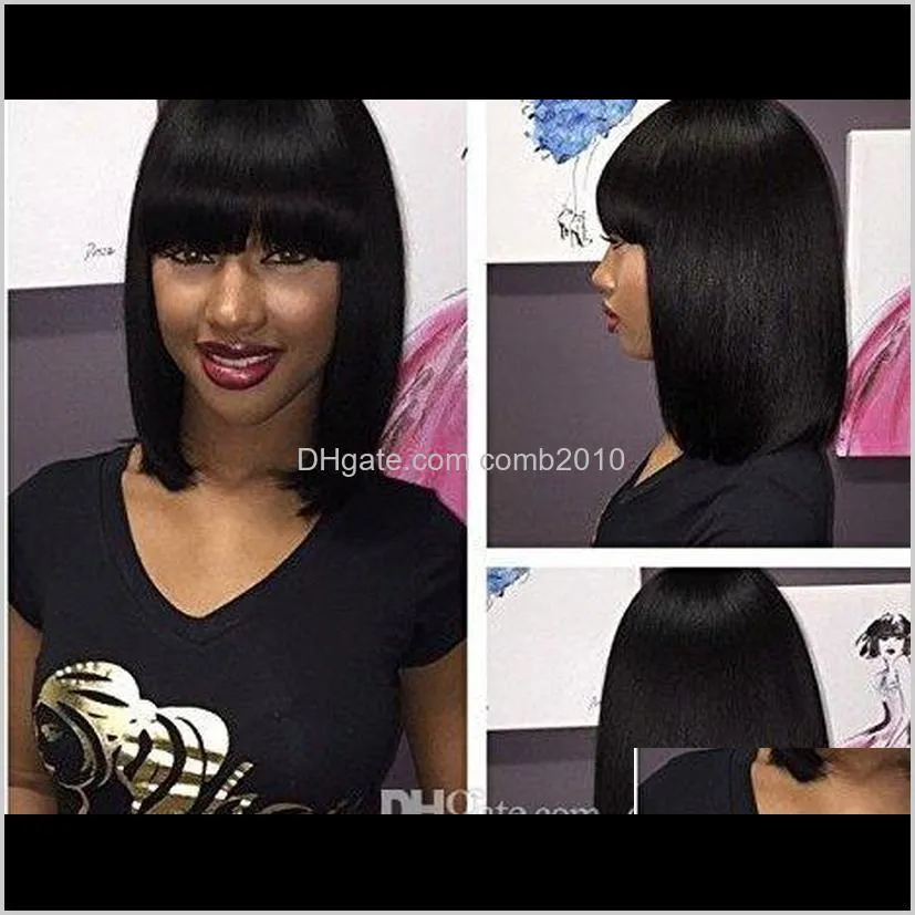 short bob lace wigs with bangs brazilian virgin hair straight lace front human hair wigs for black women swiss lace frontal wigs 