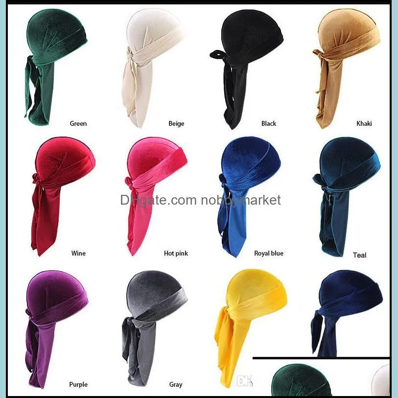 Beanie / SKL 모자 모자 모자, 스카프 장갑 패션 Aessories 12 색 고급 유니섹스 Veet Durags Bandana Turban Hat 해적 가발 Doo Durag B