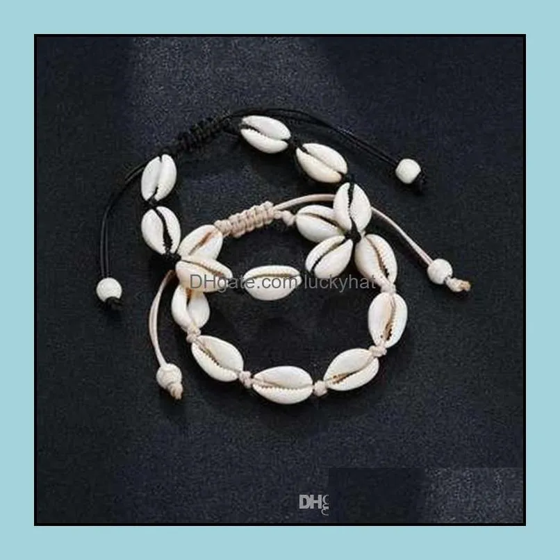 Shells Charm Bracelets Handmade Natural Seashell Hand Knit Adjustable Rope Bangles Women Accessories Beaded Strand Bracelet Epacket