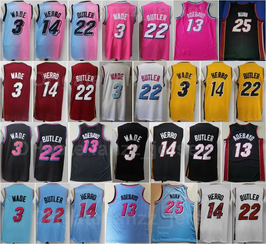 Men Basketball Bam Adebayo Jersey 13 Tyler Herro 14 Dwyane Wade 3 Jimmy Butler 22 All Stitched For Sport Fans Red White Black Yellow Blue Pink Team