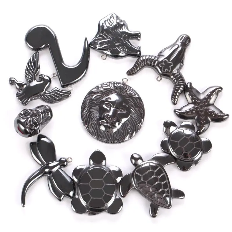 Ciondoli Ciondolo in pietra di ematite di pietra biliare nera Stella Cuore tondo Animale per creazione di gioielli Accessori per collana fai da te