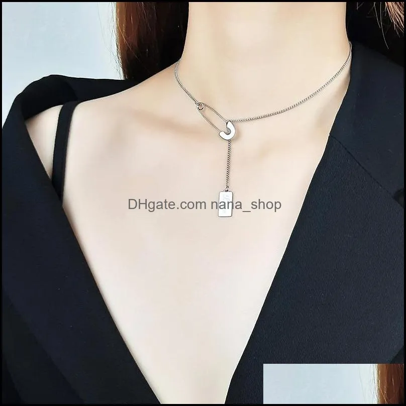 Long necklace for women stainless steel lettering Love square paper clip pin necklace gold female Personality Jewelry Christmas Gift