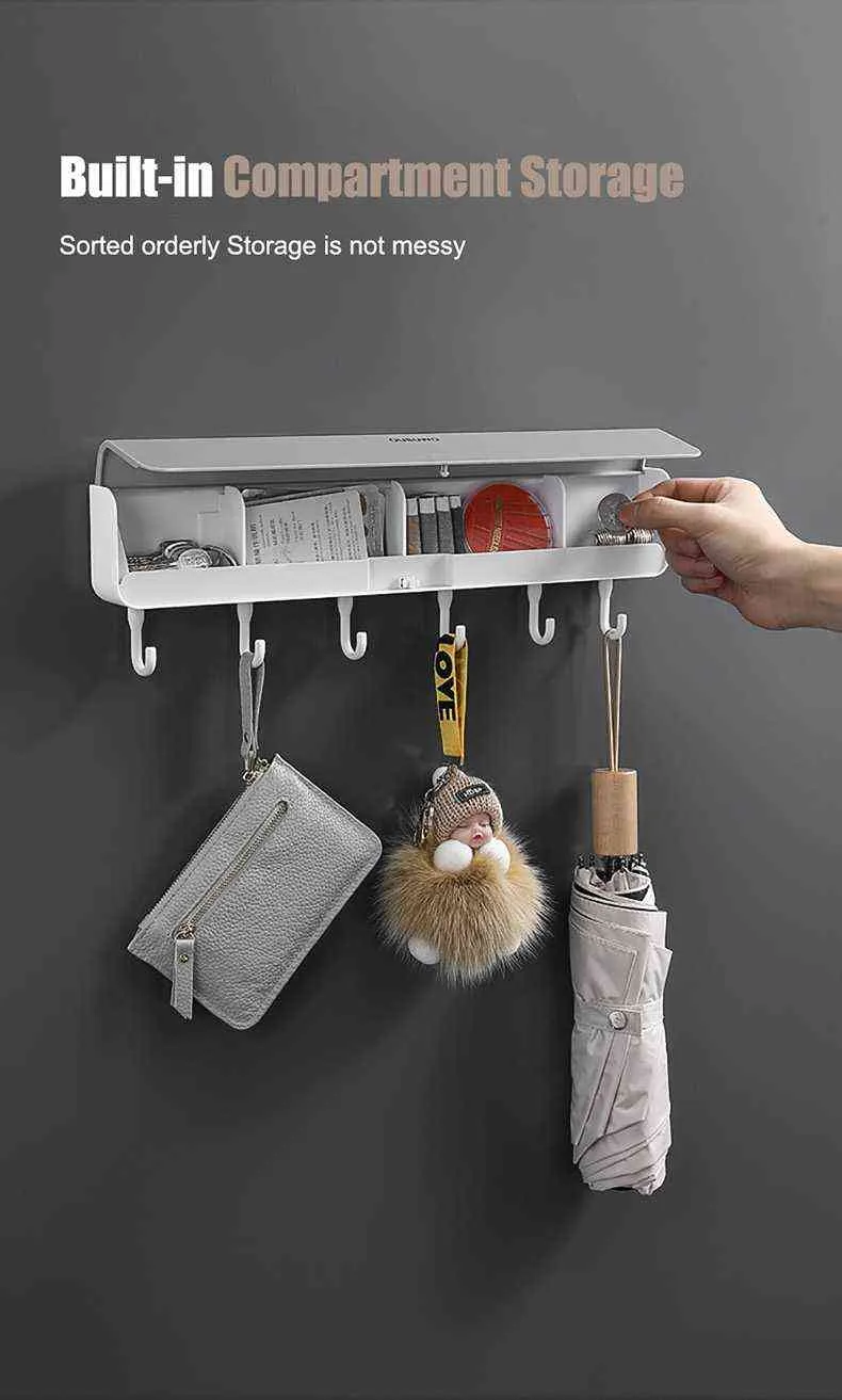 Wall Mounted Pants Rack For Closet Shelf Box With Hook For Bathroom Door Punch Free Clothes Key