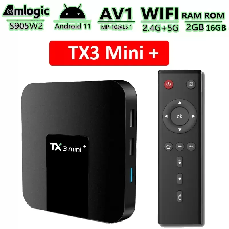 Smart TV Box Android 11 Tx3 Mini Plus Amlogic S905W2 Quad Core 2.4G 5G WiFi 100M 4K 60fps Media Player Tx3Mini 2GB 16GB