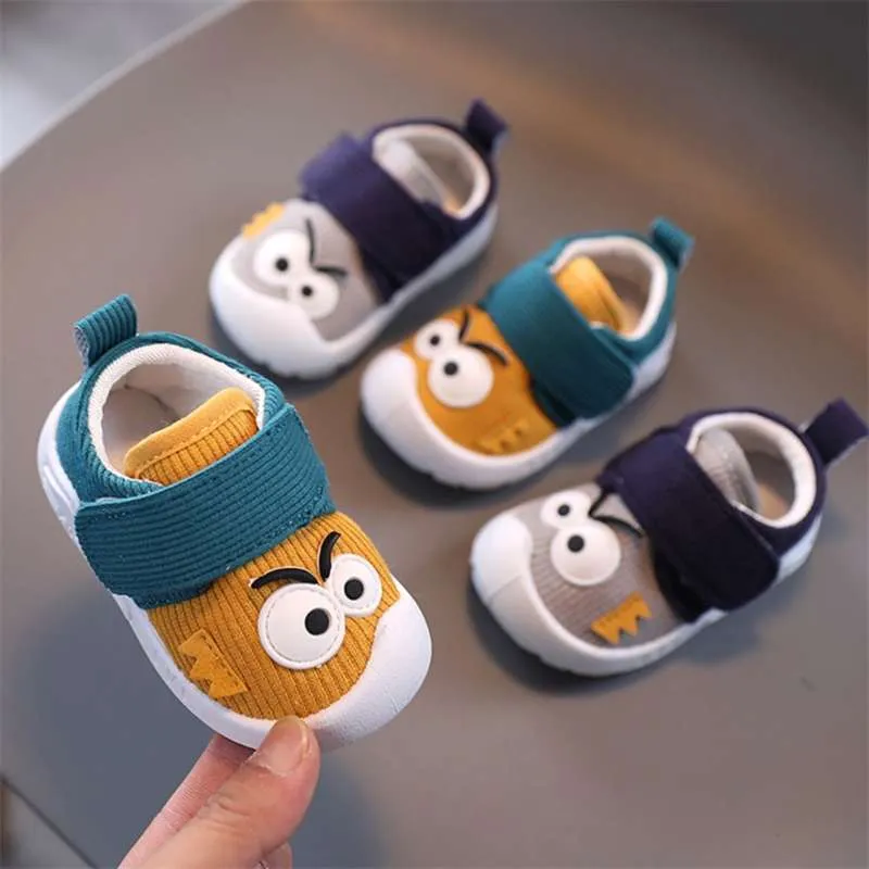 Infant First Walkers Shoes With Funny Big Eyes Pattern Fashion Baby Boy Causal Loafers and Toddler Girl Non-slip Shoe 210928