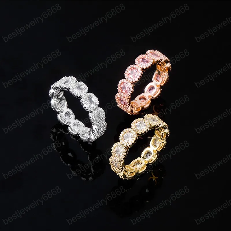 Bling punk 27 MM Zircon Anneau Or Couleur Haute Qualité Cuivre Glacé Anneaux Hip Hop Mode Bijoux Cadeau Pour Hommes Femmes