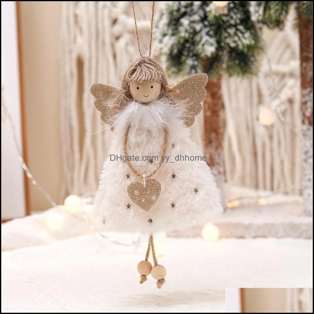 Christmas Tree Decorations Plush Angel Doll Girl Pendant Navidad New Year Xmas Hanging Ornaments Kids Gift PHJK2110