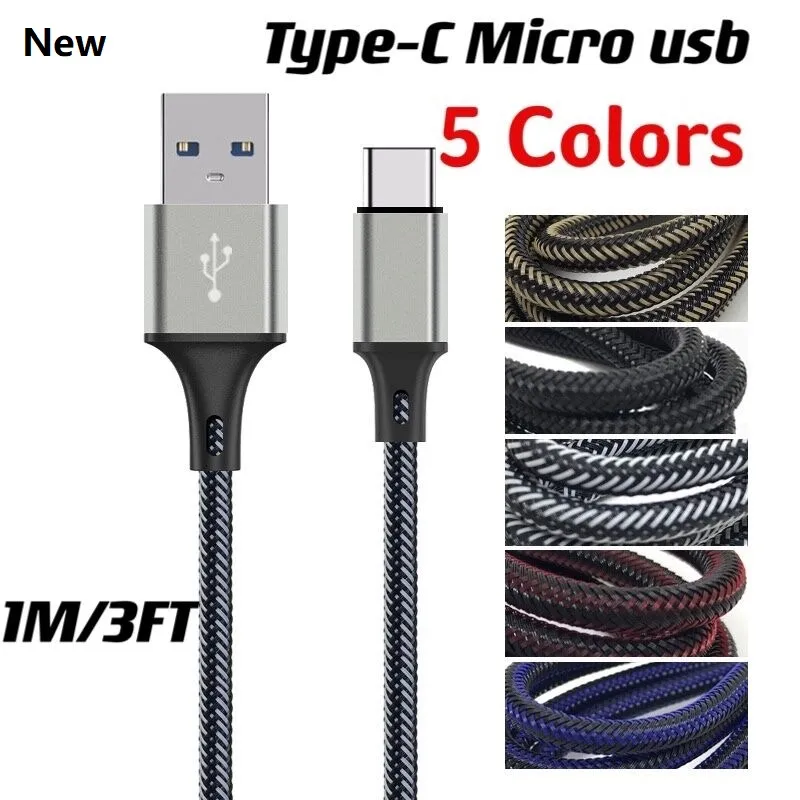 1M/3ft Schnellladekabel Typ C Micro-USB-Kabel geflochtene Fischnetzkabel für Samsung S8 S10 HTC LG Android Moblie-Telefon