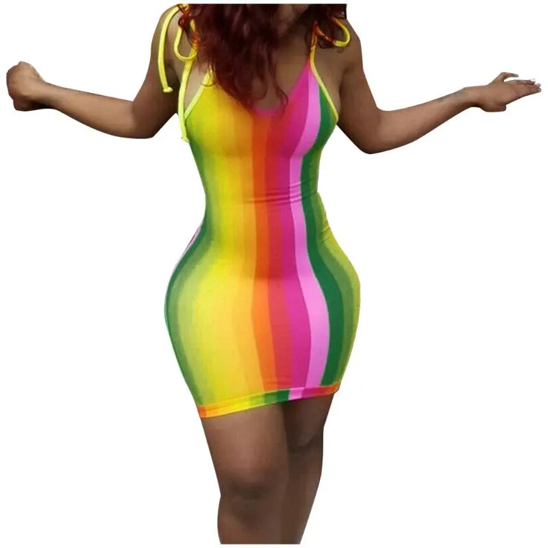 Compra Vestidos Casuales Señoras Sexy Corbata Tinte Colorido Arco Iris Mini  Vestido De Mangas Italiano Sin Mangas De Piedra Temblorosa Playa Sin  Espalda # LR1 Barato | Entrega Rápida Y Calidad | Es.Dhgate