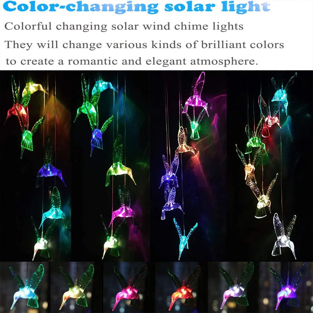 Solar Wind Chime Lamp LED Garden Countyard Decoration Hummingbird Butterfly  Lamp Pendant Wind Crystal Chime Outdoor