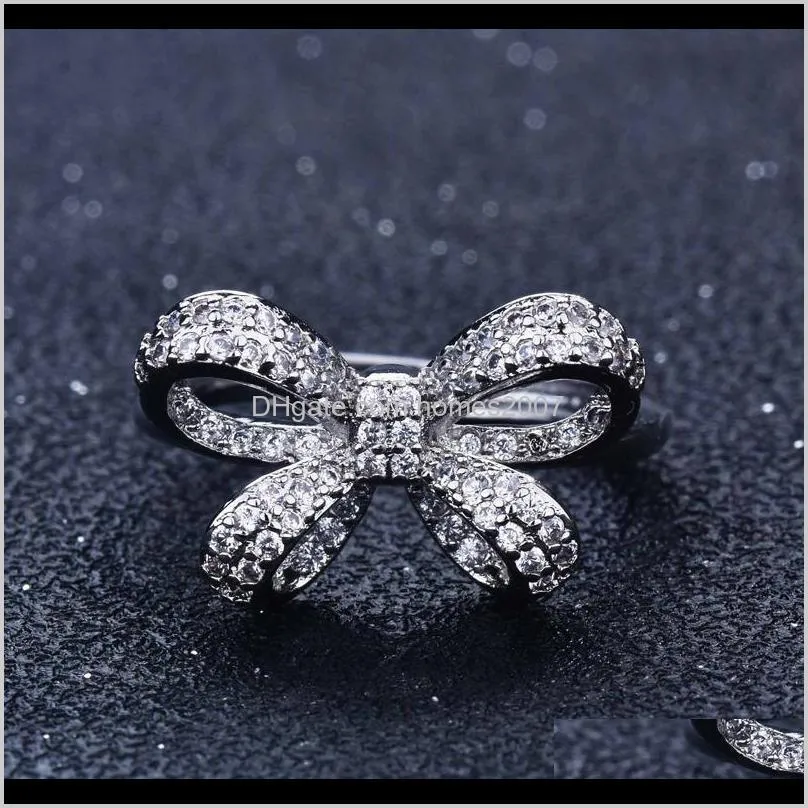JewelryTrend Boog Ringen met Small Zirkoon Sweet Luxe Butterfly Sieraden Voor Dames Bruiloft Engagement Party Charm Aessoires Drop Leveringen 2021