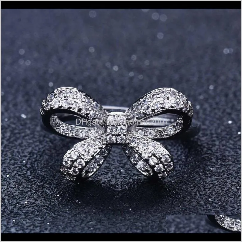 Jewelrytrend Bow Anneaux Avec Petit Zircon Doux De Luxe Papillon Bijoux Pour Femmes De Mariage Fiançailles Fête Charme Aessories Drop Delivery 2021