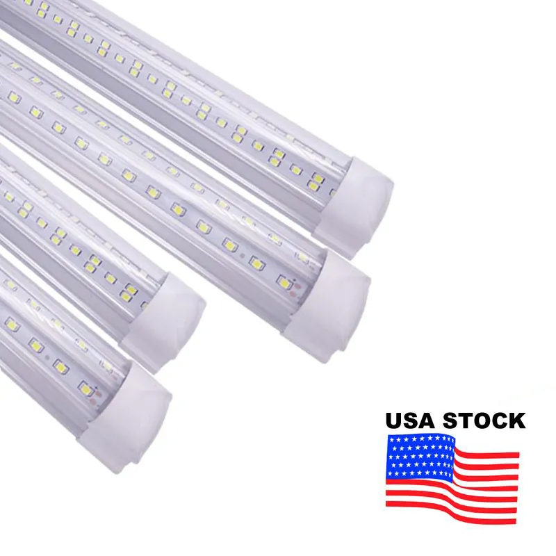 Tube lumineux LED, lumières de magasin, 8 pieds 100W 10000lm, couvercle transparent en forme de V blanc froid 6500K, rendement élevé, pour garage, entrepôt USALIGHT