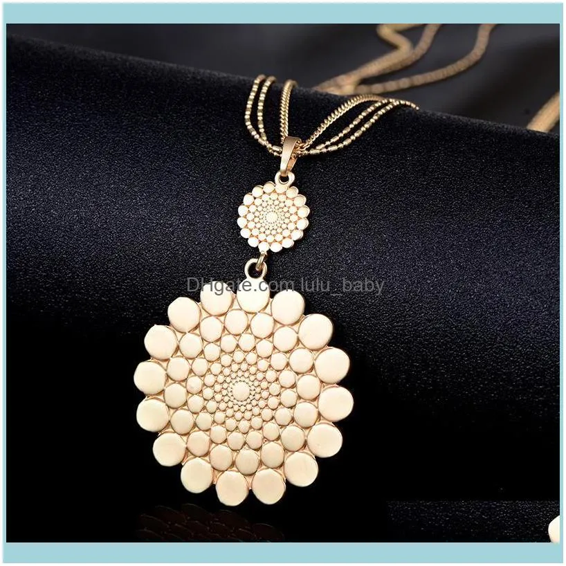 Pendant Necklaces Sun Flower Pendants Necklace Gold Color Multilayer Ajustable Trendy Jewelry For Women Bijoux Collier