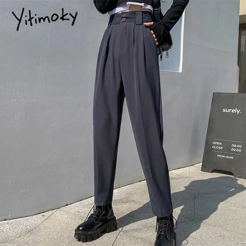 Yitimoky Dames Klassieke Broek Broek Pakken Vrouwen Kleding Hoge Taille Pockets Button Up Harem Koreaanse Streetwear 211115