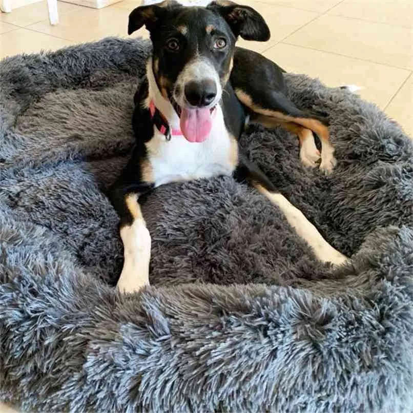 Dickes rundes Hundebett aus Baumwolle, superweich, lange Plüsch-Haustierkatzenmatte für Hundenest, Kissenbett, Winter, warmes Haustiersofa, Hundehütte 210915