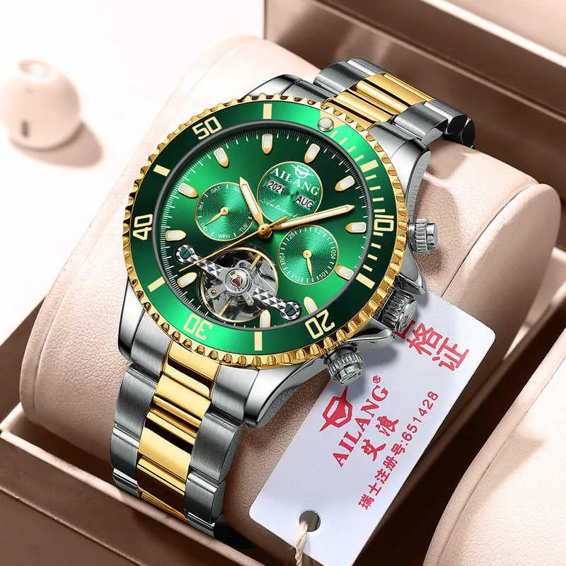 Brand Ailang watch men s automatic winding mechanical stainless steel waterproof fashion business 210728