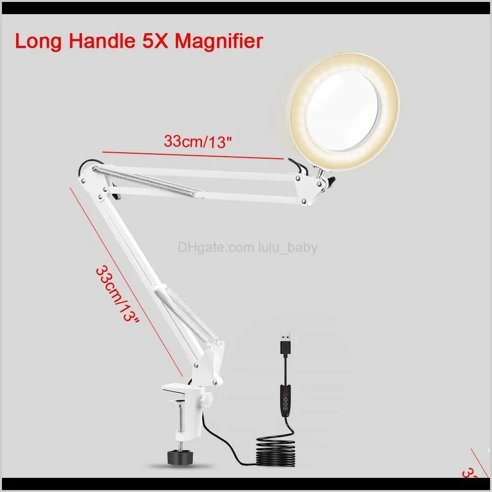 flexible desk large 5x usb led magnifying glass 3 colors illuminated magnifier lamp loupe reading/rework/soldering