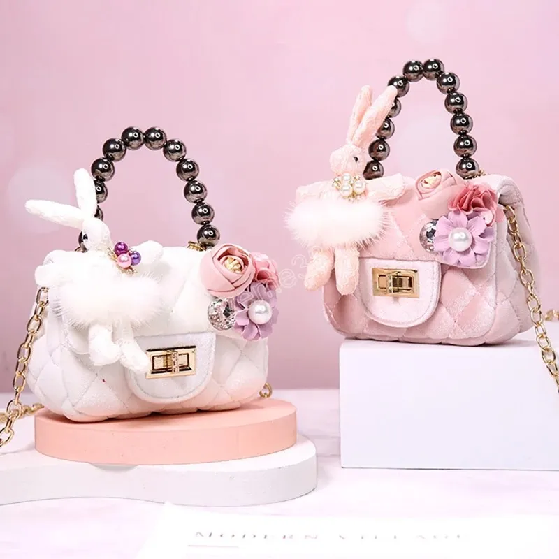 Princess Velvet Mini Messenger With Pearl Chain Fashionable Kids