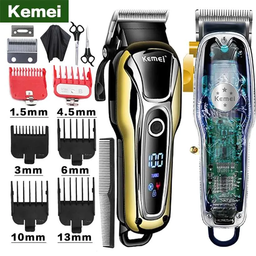 Kemei Hair Clipper Trimmer professionnel dans les tondeuses à cheveux pour hommes Trimmers électriques LCD Machine Machine Couper de coiffure 5 220106