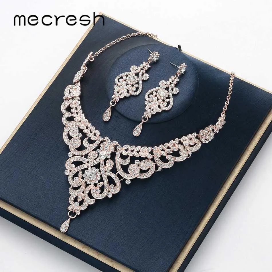 Mecresh cristal branche mariée mariage ensemble de bijoux pour femmes couleur or Rose boucles d'oreilles collier ensemble bijoux de fiançailles 2020 MTL509 H1022