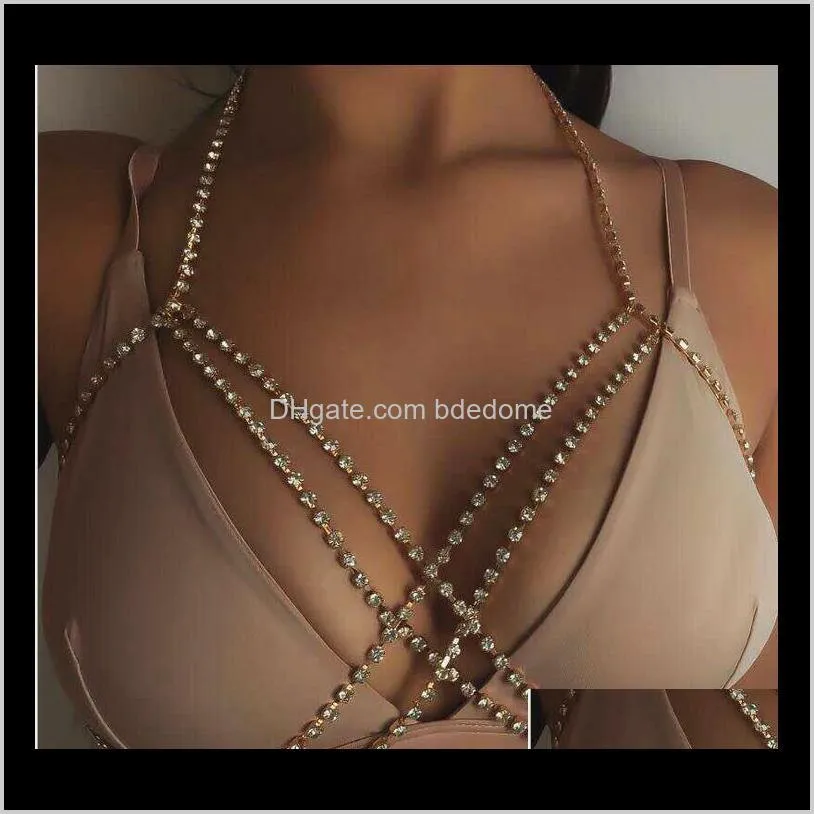 Belly Chains Jewelry Drop Delivery 2021 Crystal Sparkling Luxury With Bikini Show Summer Fashion Sexig Beach Bohemian Multi-Layer Cross Neckla