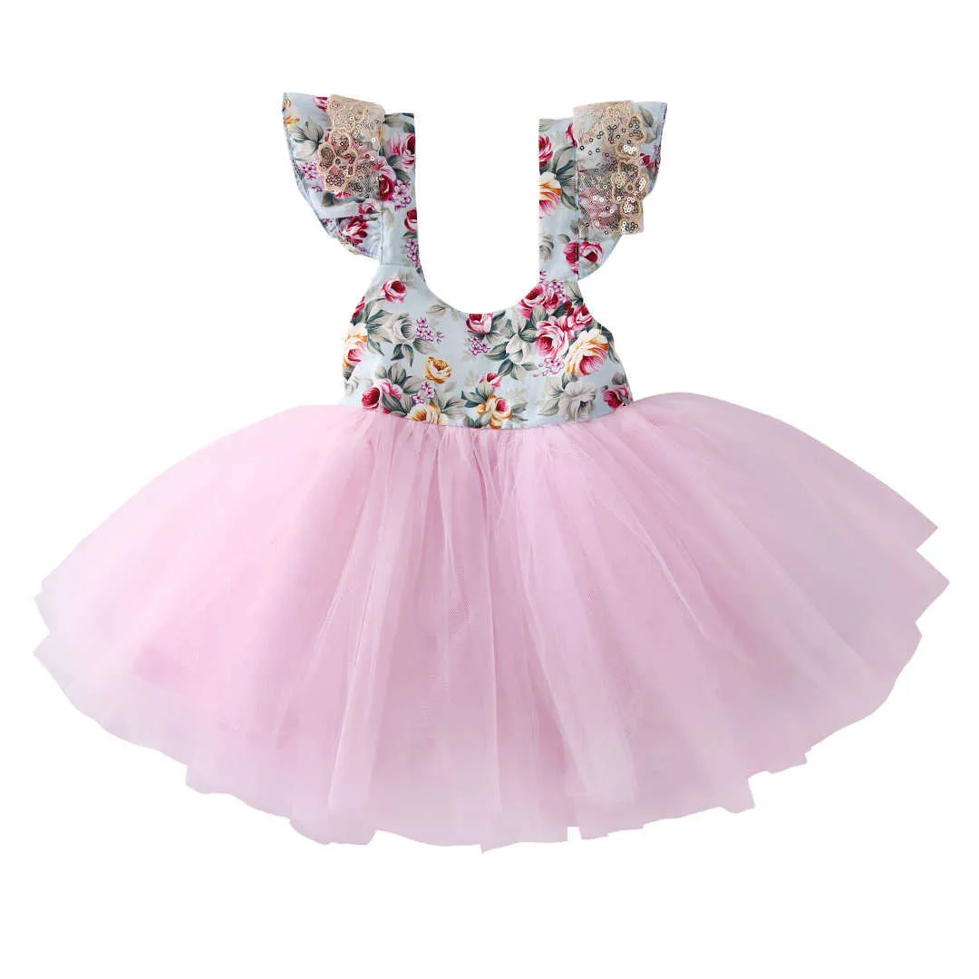 0-5Y Toddler Kid Girls Princess Dress Floral Lace Tulle Wedding Birthday Party Tutu Dress Pageant Children Clothing Kid Costumes Q0716