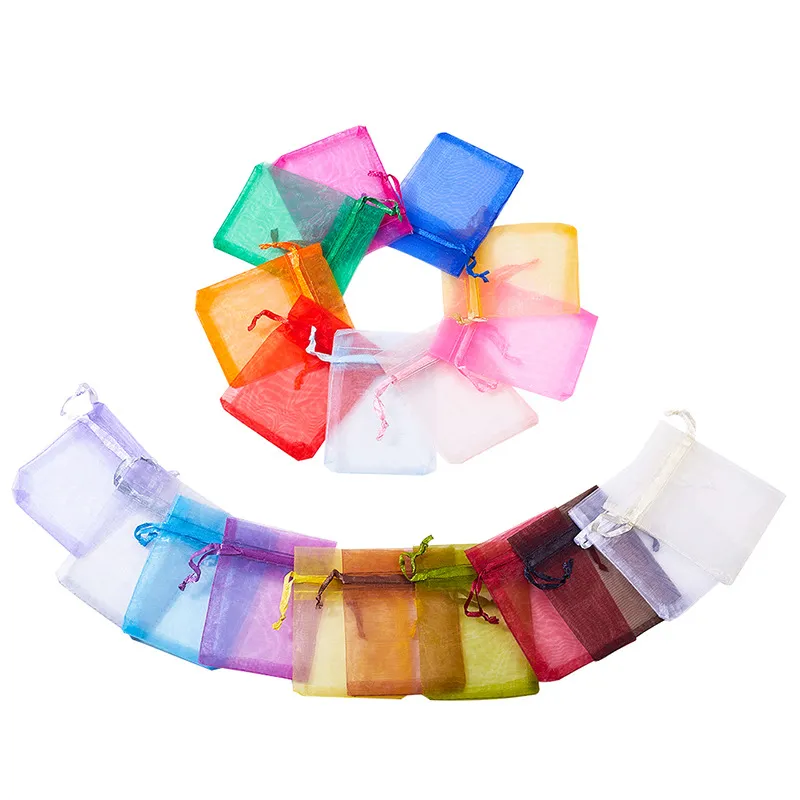 1000pcs/lot Organza Jewelry Bags Wedding Party favor Xmas Gift packing Bags Purple Blue Pink Yellow Black Drawstring Pouch 21 colors DH8578