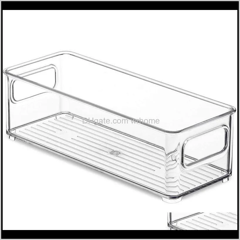 Refrigerator Organizer Bins, Clear Stackable Plastic Storage Rack With Handles For Pantry, Kitchen Bottles & Jars