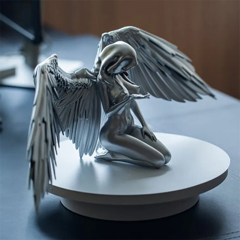 Figurki Miniatury Srebrny Angel Wings Żywicy Rzemiosło Ozdoby Desktop Ozdoby Ogrodowe Ozdoby Home Decor Angel Cabochon 220113