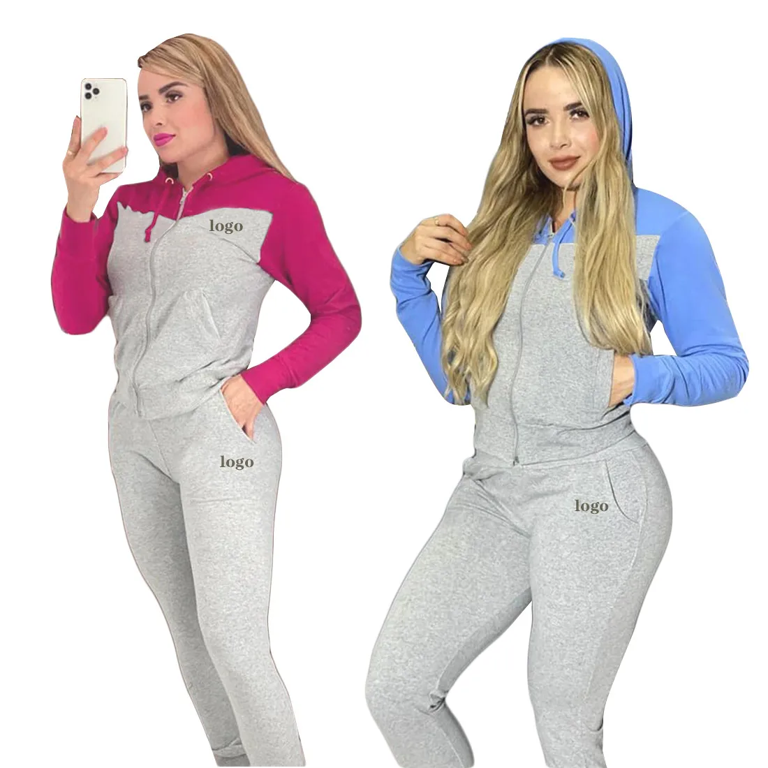 Tracksuits Winter Two Piece Set Women Long Sleeve Hooded Zipper Pocket Sporty Jackets+Leggings Matching Sets Workout Stretchy Outfits S-2XL