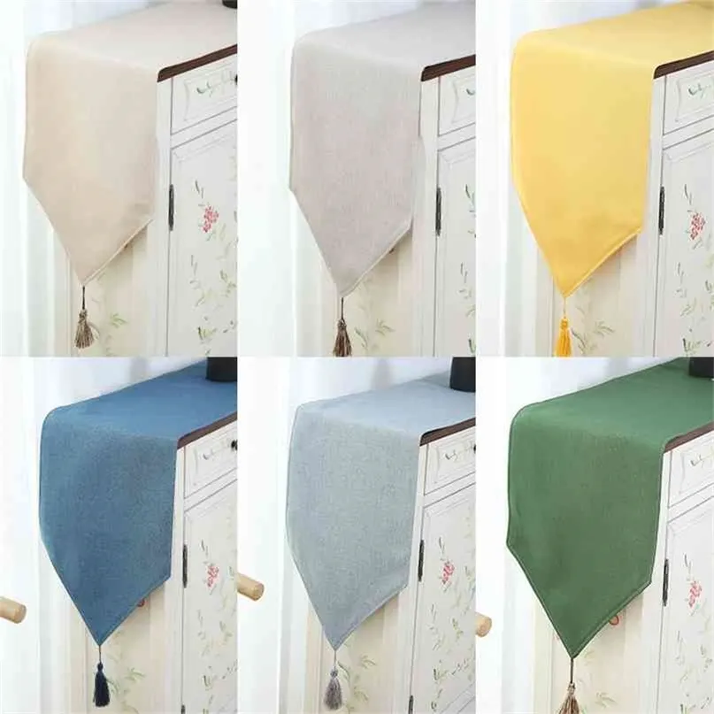 Moderne Simple Coton et Ligne Table Runner Tissus de couleur unie pour la décoration de fête de mariage 14 couleurs disponibles 210709