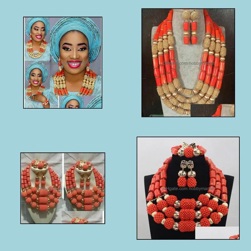 Original Coral Beads Nigerian Wedding African Jewelry Sets Bold Statement Necklace Set Chunky Free Shipping CNR693 C18122701