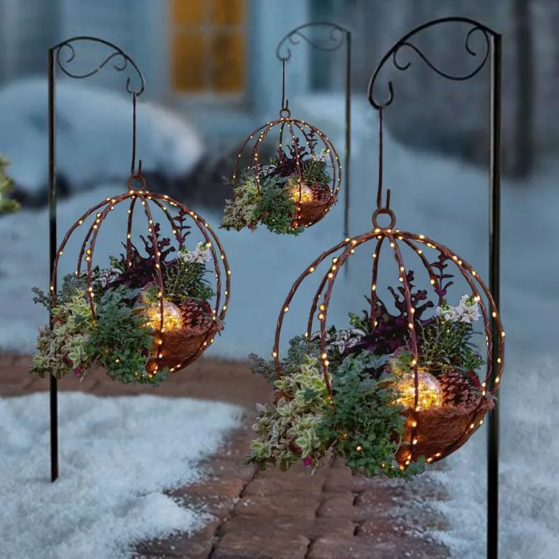 Kerstversiering opknoping decoratie lichtgevende kunstmatige bloem mand met licht string diy ornament outdoor decor