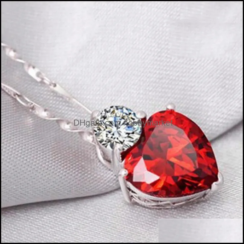 Earrings & Necklace Red Heart Crystal Pendant Sweet Set For Wedding Collections Anniversary Design