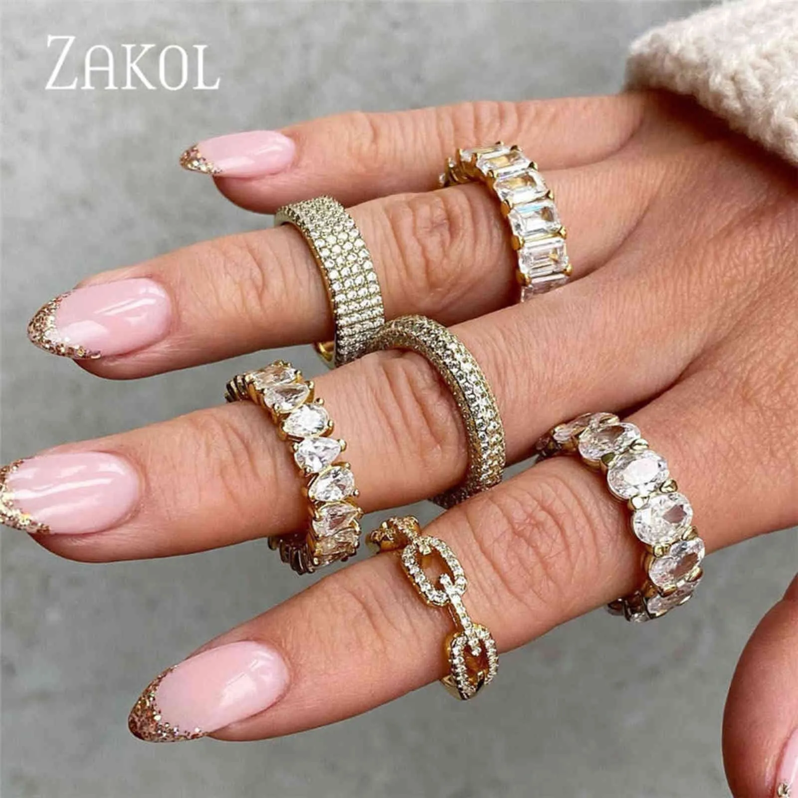 Zakol Marke Ewigkeit Ringe für Frauen Luxus oval Cubic Zirkonia Fingerring Mode Hochzeit Schmuck Femme Mädchen Paare Geschenk