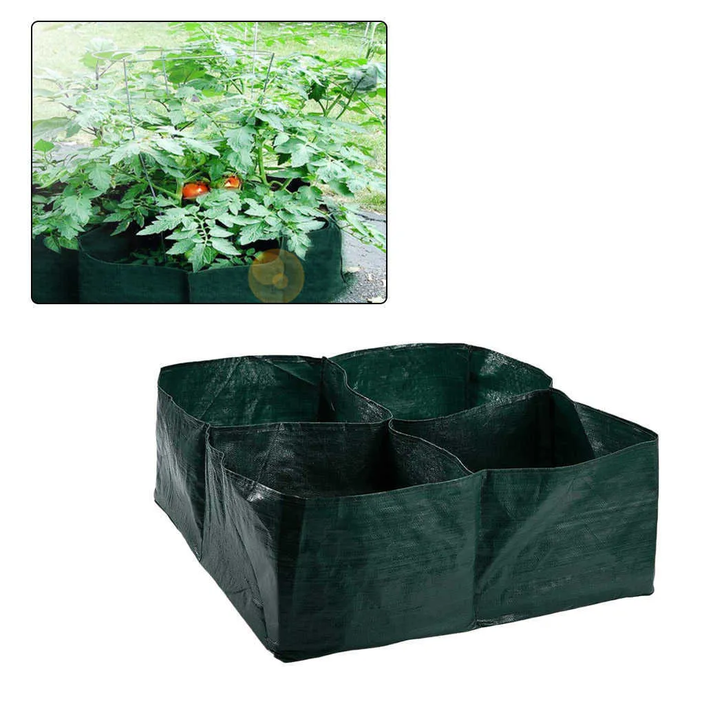 4 griglie divise contenitore quadrato per piantare borsa per coltivazione tessuto PE piante fiori ortaggi fioriera vaso da giardino rialzato 210615