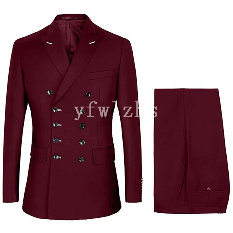 Hübscher zweireihiger Bräutigam-Smoking mit spitzem Revers, Herrenanzüge für Hochzeit/Abschlussball/Abendessen, Blazer (Jacke + Hose + Krawatte) K661