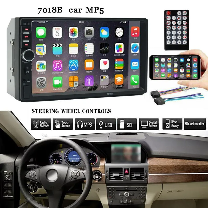 Araba Video MP5 Çalar 7 inç Çift 2 DIN Ekran Stereo Direksiyon Simidi Kontrol FM Radyo Otomotivo