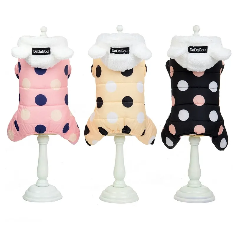 Soft Dot Warm Ropa para mascotas para perros Chaquetas a prueba de viento Abrigos con capucha de lana para exteriores Mono para perros Mamelucos Drop 211106