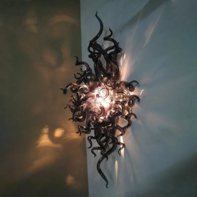 Lampada da parete classica in vetro soffiato a mano Colore nero Murano Camera da letto Soggiorno LED-Applique da parete Illuminazione artistica 16 per 24 pollici