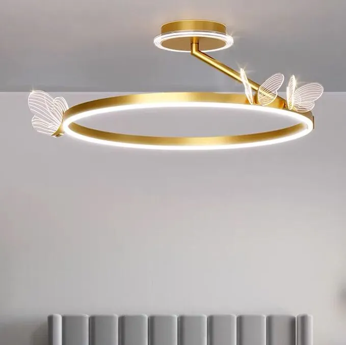 Modern Nordic LED Tak Ljuskrona Ljus Golden Butterfly Living Room Bedroom Interior Belysning Hem Inredning Luster