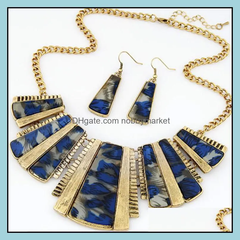 Earrings & Necklace European And American Fashion Retro Leopard Print Sweater Chain Jewelry Set