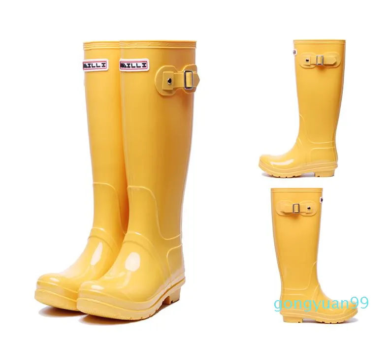 Regenstiefel Damenmode Kniehohe hohe Regenstiefel Wasserdichte Gummistiefel im England-Stil Gummi-Regenstiefel Wasserschuhe Regenschuhe