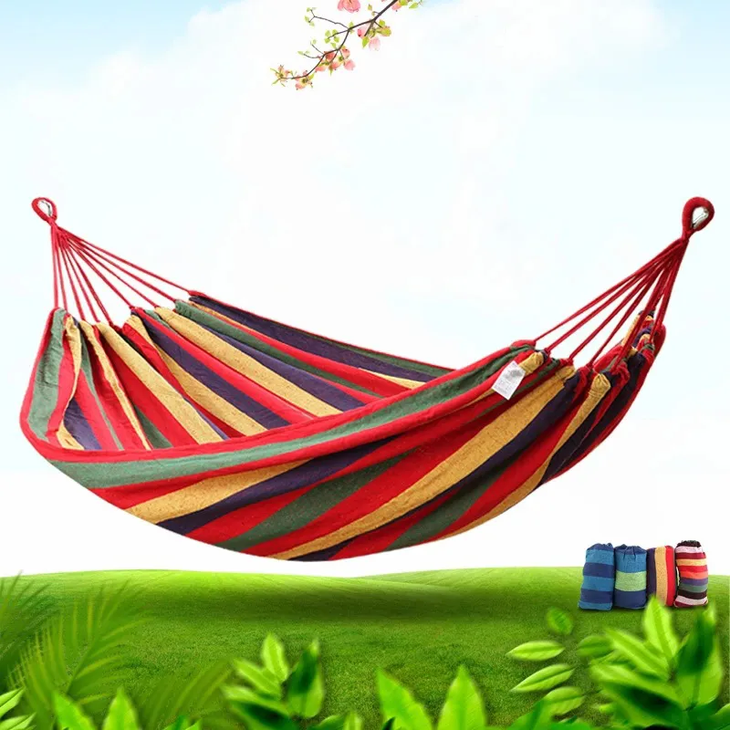 Dormência portátil de hammock hammock caseiro dormitório preguiçoso cadeira preguiçosa robusta camping cadeira de balanço grossa listras de listras penduradas hammocks duplas pessoas solteiras TR0064