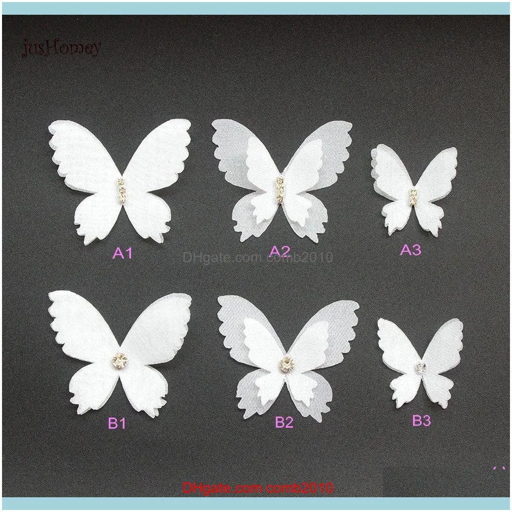 100PCS white Organza Fabric Butterfly Appliques 45mm Double-Layer Translucent Chiffon Butterfly for Wedding Party Decor 201128