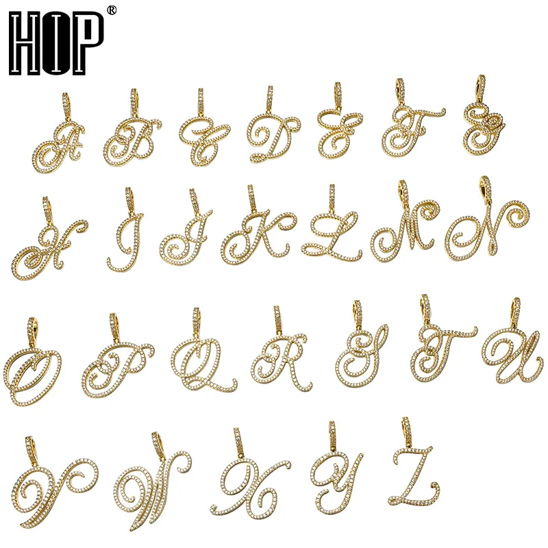 Moda Pojedyncze Kursywne Listy A-Z NecklaceSpendant Alfabet Iced Out Subic Cyrkon Mężczyźni Kobiety Hip Hop Rock Charm Jewelry