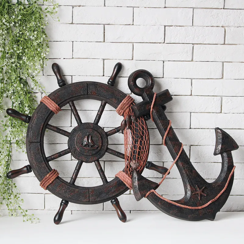 Mediterrane stijl mode schip houten boot strand vintage hout stuurwiel nautische visnet thuis muur decor geschenken 210318