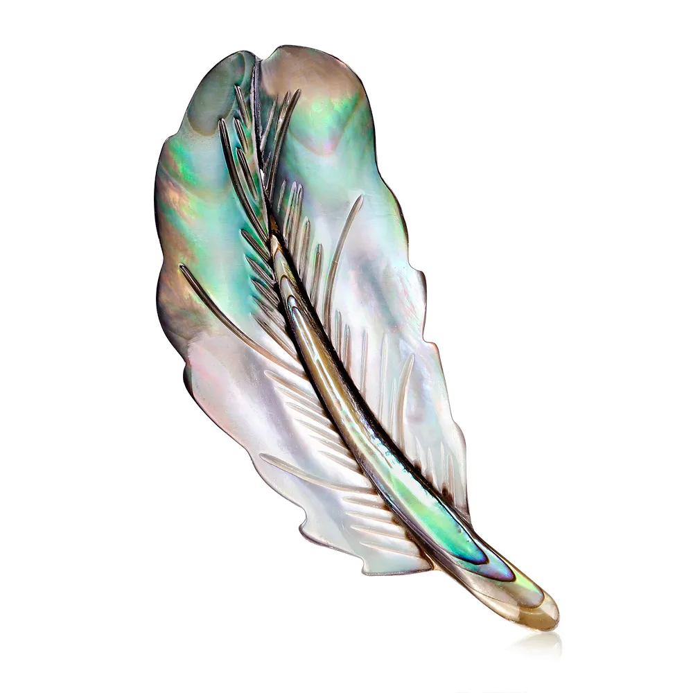 Natural Abalone Shell Feather Brooch Pin for Girl Women Fashion Cute Corsage Jewelry Accessories Gift