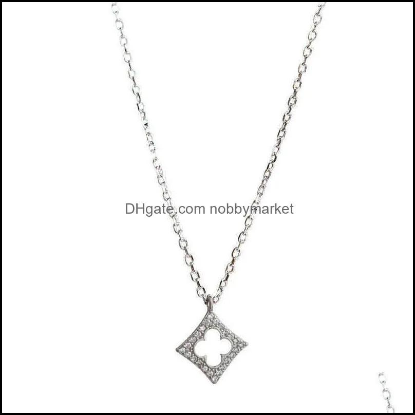 2021 new 925 silver clover full Diamond Pendant Necklace forest series small  lucky grass clavicle chain light luxury